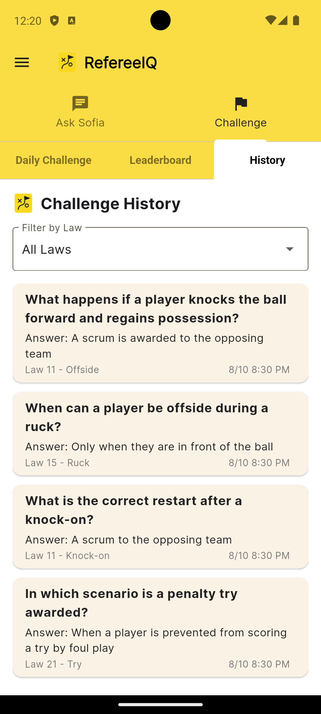 Referee IQ challenge history
