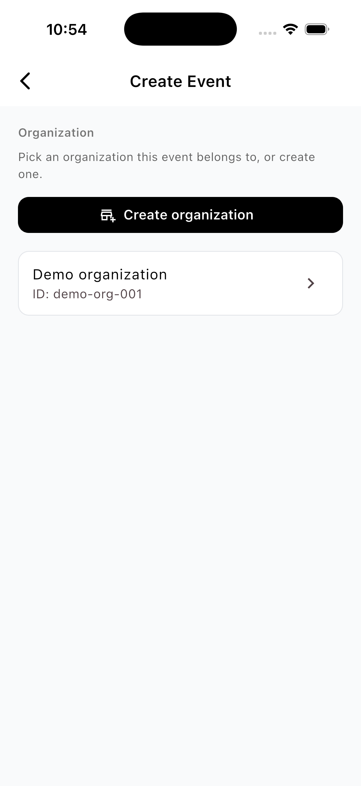 Create an event and choose an organization