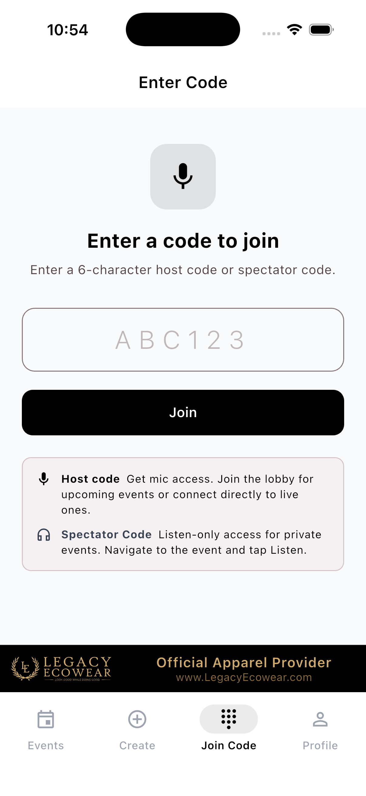 Join an event with a code