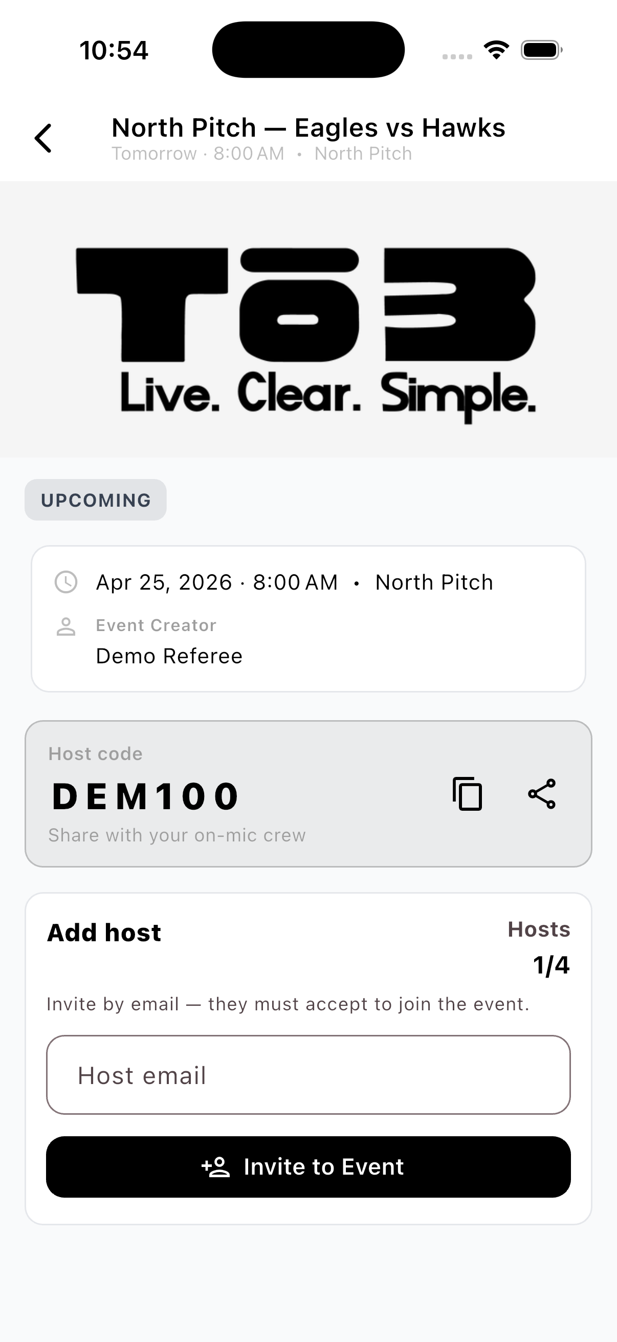 Event details for an upcoming session you host