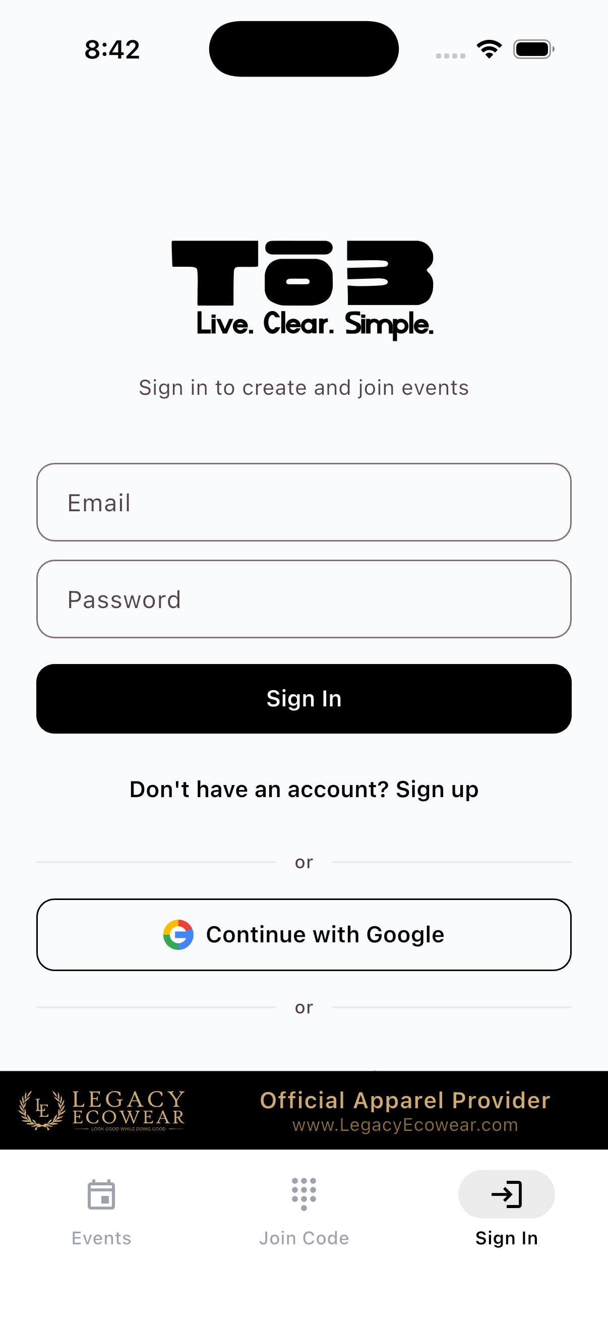 TO3 sign-in with email or Google